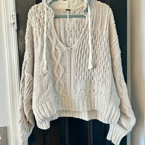 Free People Tierra Cable-Knit Hoodie Medium
